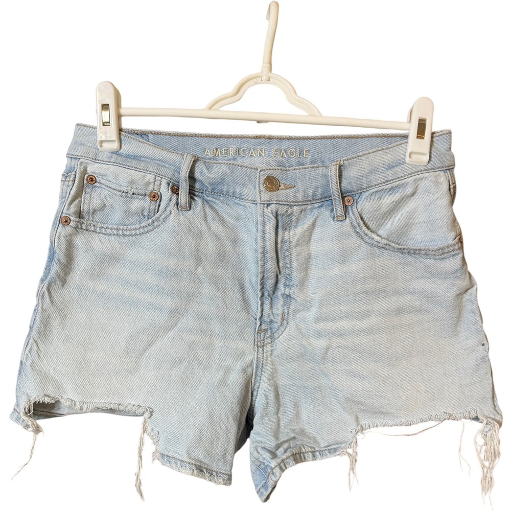 American Eagle Strigid Shorts Wmns 8 Light Wash Blue‎ High Rise Denim Frayed Hem